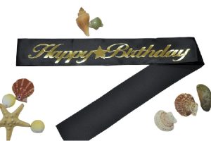 Happy Birthday Yıldızlı Kuşak Siyah Üstü Gold