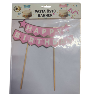 Happy Birthday Pembe Gümüş Pasta Üzeri Banner
