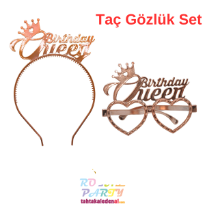 Birthday Queen Rose Gold Taç Gözlük Set