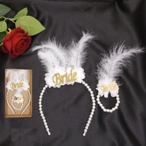 Bride To Be İncili Beyaz Altın Bileklik Taç Set