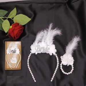 Bride To Be İncili Beyaz Gümüş Bileklik Taç Set