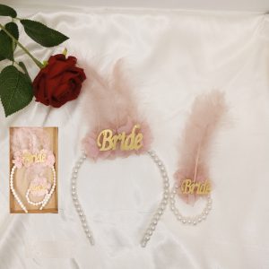 Bride To Be İncili Pembe Altın Bileklik Taç Set