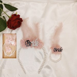 Bride To Be İncili Pembe Gümüş Bileklik Taç Set