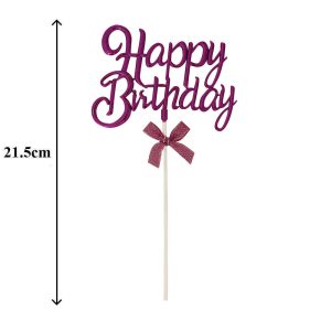 İthal Fuşya Happy Birthday Plastik Pasta Süs