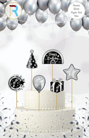 Gümüş Siyah Pasta Üstü Figür Süs Set