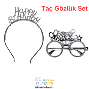 Happy Birthday Gümüş Taç Gözlük Set
