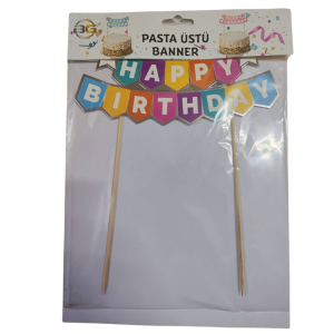 Happy Birthday Renkli Gümüş Pasta Üzeri Banner