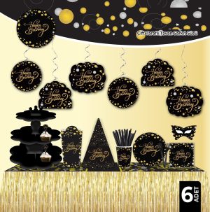 Happy Birthday Siyah Gold Tavan Sarkıt Süs