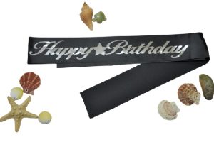 Happy Birthday Yıldızlı Kuşak Siyah Üstü Gümüş