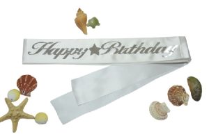 Happy Birthday Yıldızlı Kuşak Beyaz Üstü Gümüş