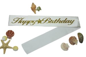 Happy Birthday Yıldızlı Kuşak Beyaz Üstü Gold Altın