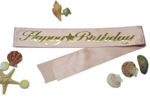 Happy Birthday Yıldızlı Kuşak Pembe Üstü Gold