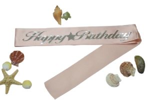 Happy Birthday Yıldızlı Kuşak Pembe Üstü Gümüş