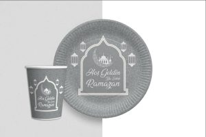 Hoş Geldin Ramazan Gümüş Karton Tabak Bardak