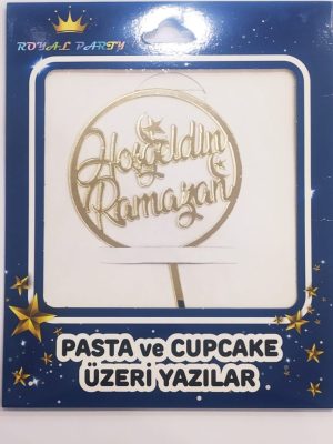 Hoş Geldin Ramazan Pasta Üzeri Gold Pleksi