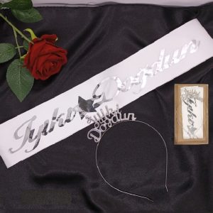 İyiki Doğdun Beyaz Gümüş Taç ve Kuşak Set