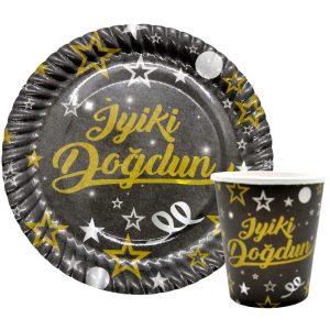İyiki Doğdun Siyah Tabak Bardak Set