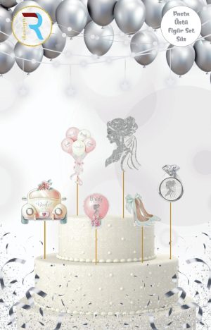 Bride Gümüş Pasta Üstü Figür Süs Set