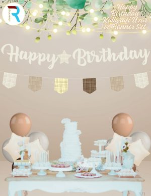 Krem Kaligrafi Uzar Süs ve Banner Set