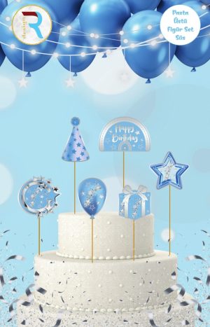 Mavi Gümüş Pasta Üstü Figür Süs Set