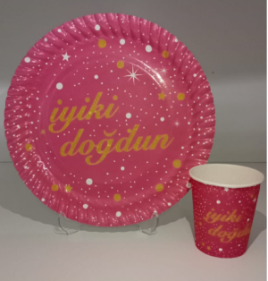 Pembe Altın İyi Ki Doğdun Tabak Bardak Set