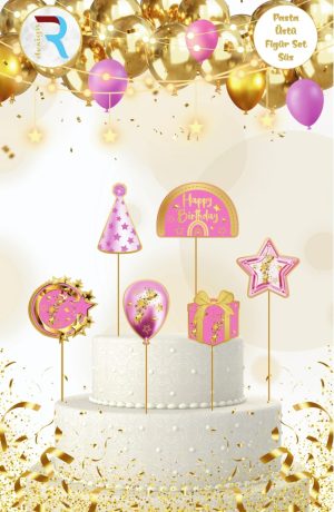 Pembe Gold Pasta Üstü Figür Süs Set