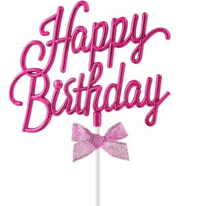 İthal Pembe Happy Birthday Plastik Pasta Süs