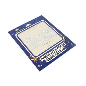 Pleksi Pasta Üzeri Yazı Happy Birthday Yıldızlı Gümüş