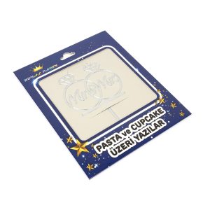 Pleksi Pasta Üzeri Yazı Mr & Mrs Yüzüklü Gümüş