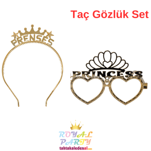 Prenses Gold Taç Gözlük Set