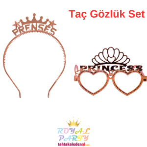 Prenses Rose Gold Taç Gözlük Set