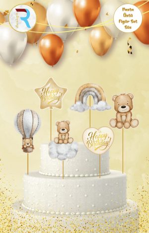 Retro Ayı Pasta Üstü Figür Süs Set