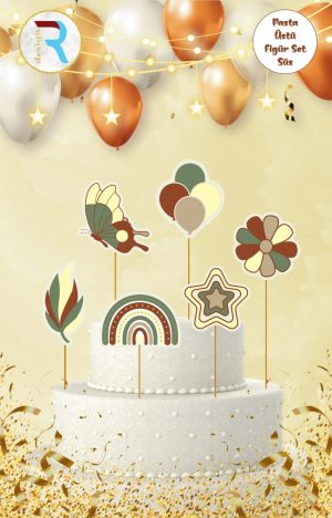 Retro Gökkuşağı Pasta Üstü Figür Süs Set