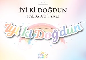 Retro Renkli İyi Ki Doğdun Kaligrafi Banner