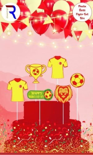 Sarı Kırmızı Pasta Üstü Figür Süs Set