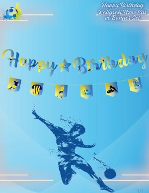 Sarı Lacivert Kaligrafi Uzar Süs ve Banner Set