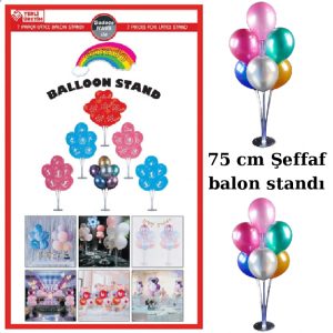 Şeffaf Ayaklı Balon Standı 7 Çubuklu 75 Cm