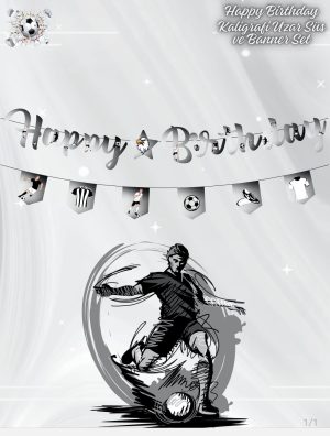 Siyah Beyaz Kaligrafi Uzar Süs ve Banner Set