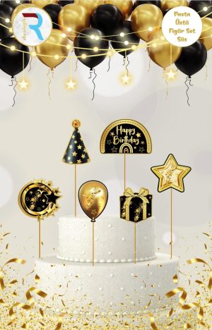 Siyah Gold Pasta Üstü Figür Süs Set