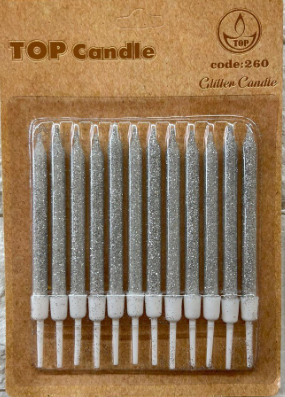 Top Candle Kısa Gümüş Simli Doğum Günü Mumu