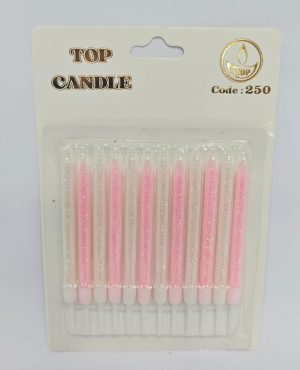 Top Candle Kısa Pembe-Beyaz Simli Doğum Günü Mumu