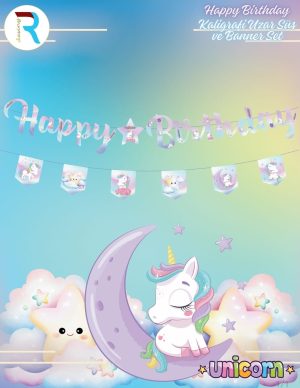 Unicorn Kaligrafi Uzar Süs ve Banner Set