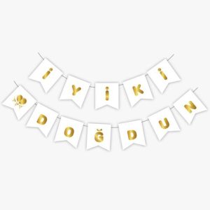 Beyaz Altın İyi Ki Doğdun Yaldızlı Banner