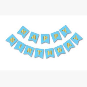 Mavi Altın Happy Birthday Yaldızlı Banner