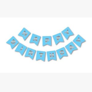 Mavi Gümüş Happy Birthday Yaldızlı Banner