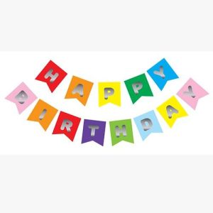 Renkli Gümüş Happy Birthday Yaldızlı Banner
